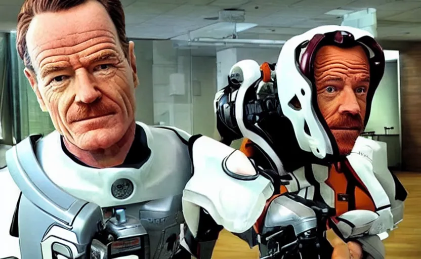 Image similar to Bryan Cranston as Chell from portal