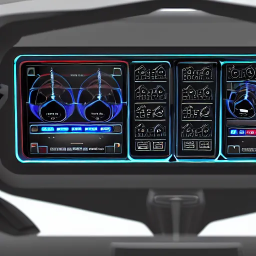 Image similar to photorealistic control panel in a car featuring ejection seats, weapons control, and hyperdrive, realistic, 8 k resolution, front view