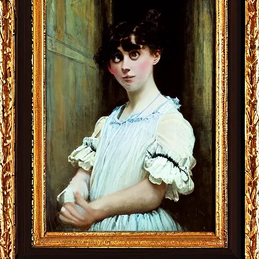 Prompt: young victorian lady in nightgown, painting by alfred stevens