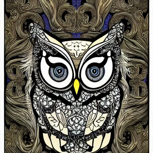 Image similar to Owl head in the style of art nouveau, detailed, hyper-detailed, fractals