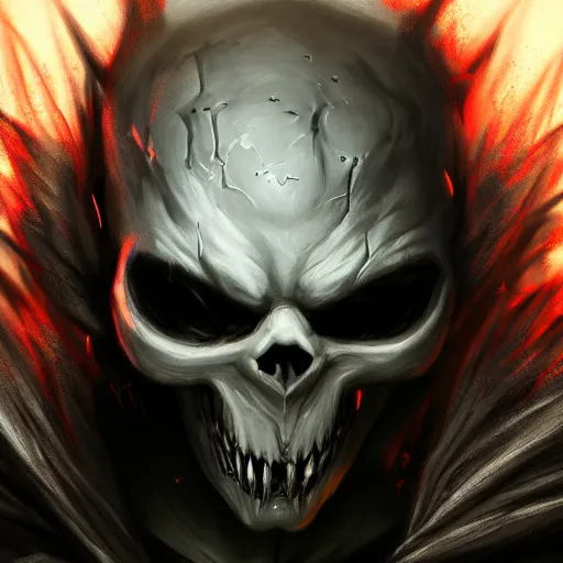 Image similar to photorealistic dark fantasy concept art of nightmare sans with his eye glowing, dynamic lighting, stunning visuals, ray tracing, beautiful scenery, cinematic, full body portrait, ultra detailed, hyper detail, stunning detail