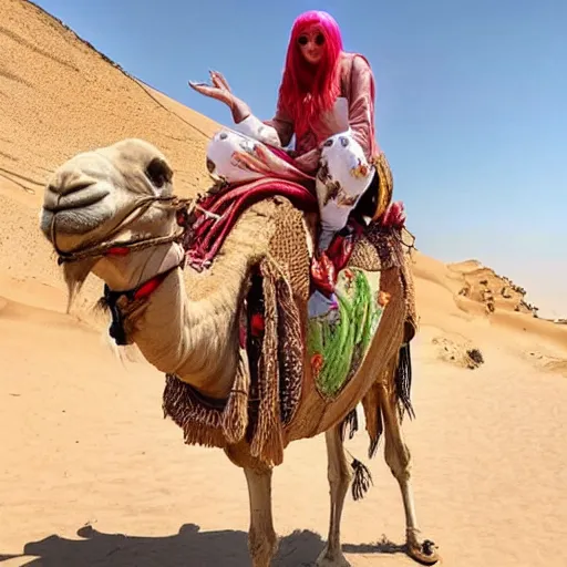 Prompt: billie eilish riding a camel h - 1 0 2 4 w - 1 0 2 4