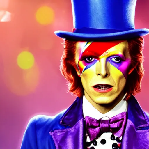 Image similar to David Bowie as Willy Wonka stunning awe inspiring 8k hdr