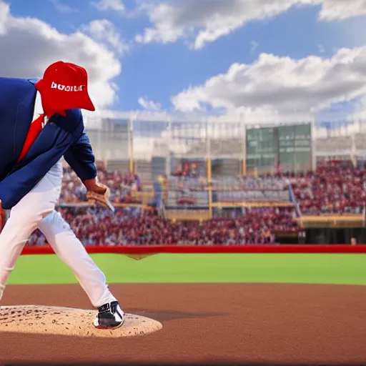 Prompt: donald trump playing baseball, photorealistic, ultra detailed, high resolution, 8 k