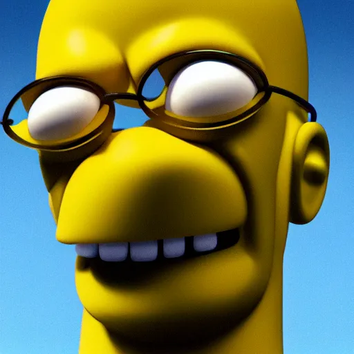 Image similar to centered portrait of a slight happy robotic 3D Homer Simpson, hyperdetailed, digital painting, trending on Artstation, cel-shading style, CG society, hyperdetailed, digital painting, hypermaximalist, golden ratio, volumetric, octane render, weta digital, micro details, 3d sculpture