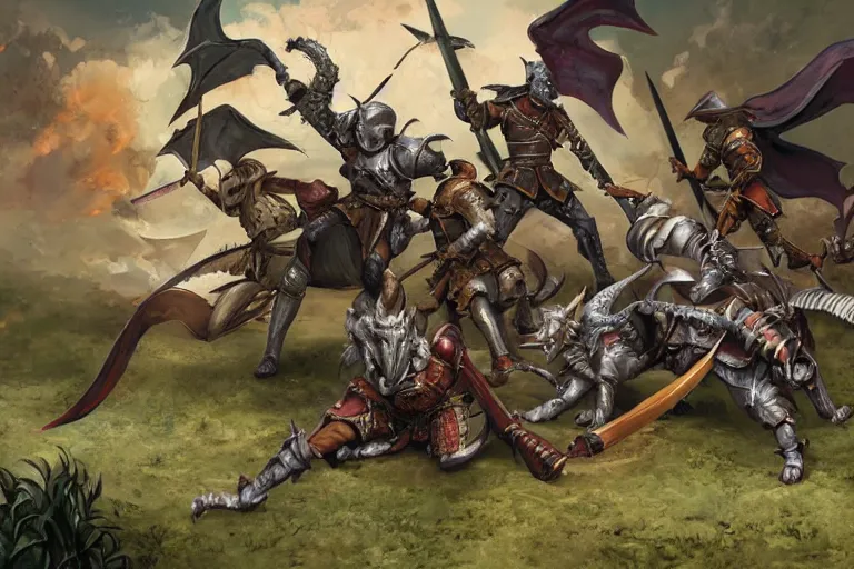 Image similar to dnd knights fighting a dragon