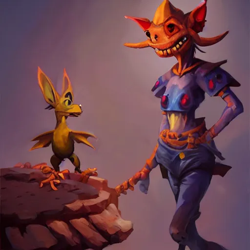 Image similar to female kobold jester, heartstone , 2d game art, official art, concept art , behance hd , concept art by Jesper Ejsing, by RHADS, Makoto Shinkai