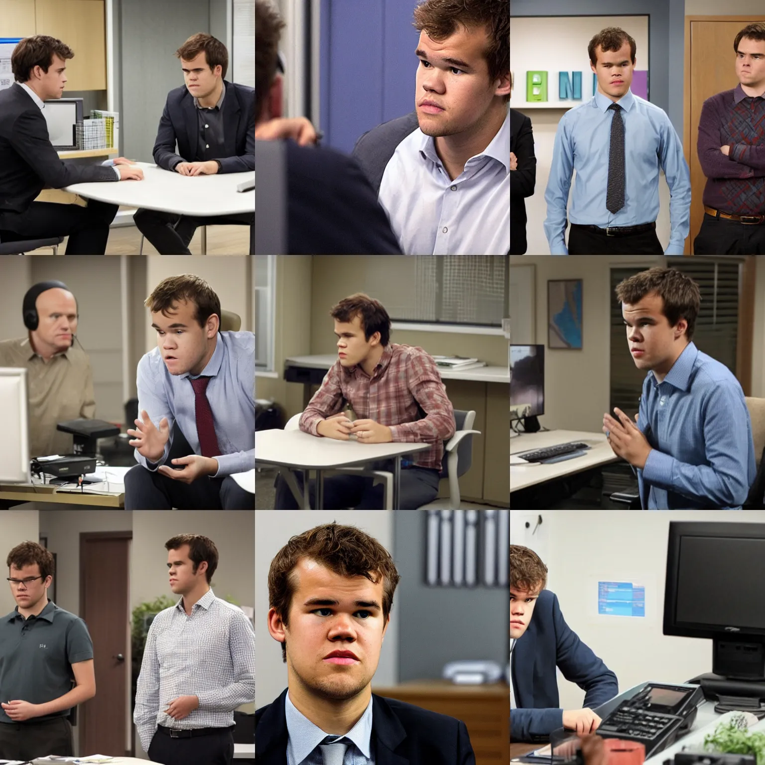 Prompt: Magnus Carlsen in The Office TV show