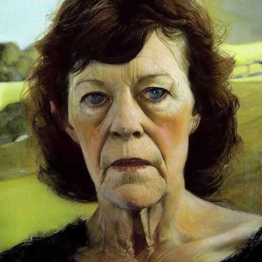 Image similar to high quality, high detail, realistic portrait of susan bennett, painted by andrew wyeth, dramatic lighting, cinematic composition