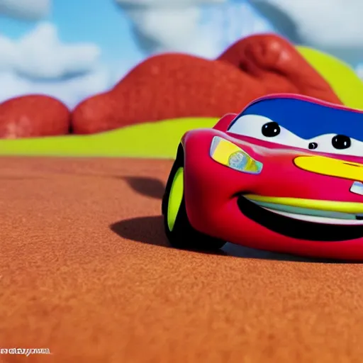 Image similar to black lightning mcqueen, claymation, 8 k, cgosociety,