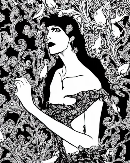 Prompt: the sandman dream of the endless illustrated in the style of aubrey beardsley