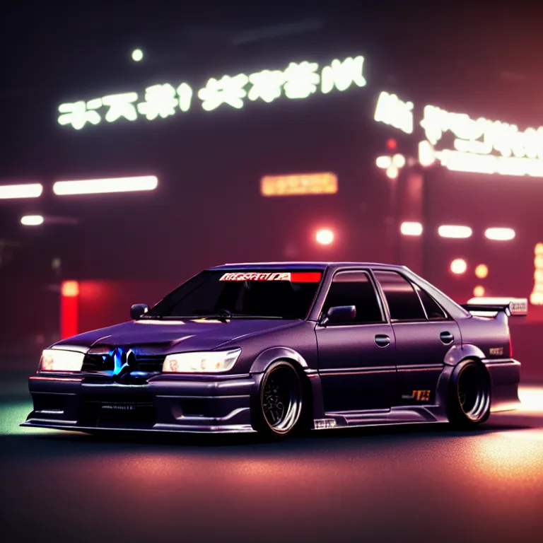 Image similar to Toyota JZX90 Drift, detailed-wheels, Shibuya prefecture, cinematic lighting, photorealistic, night photography, octane render