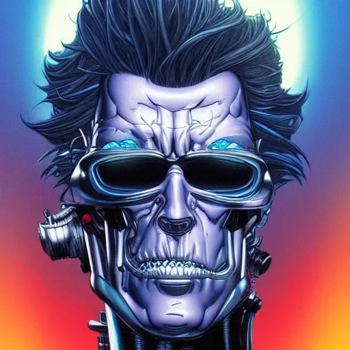 Image similar to terminator rick sanchez portrait by charles vess and james jean and erik jones and rhads, inspired by terminator, beautiful fine face features, intricate high details, sharp, ultradetailed