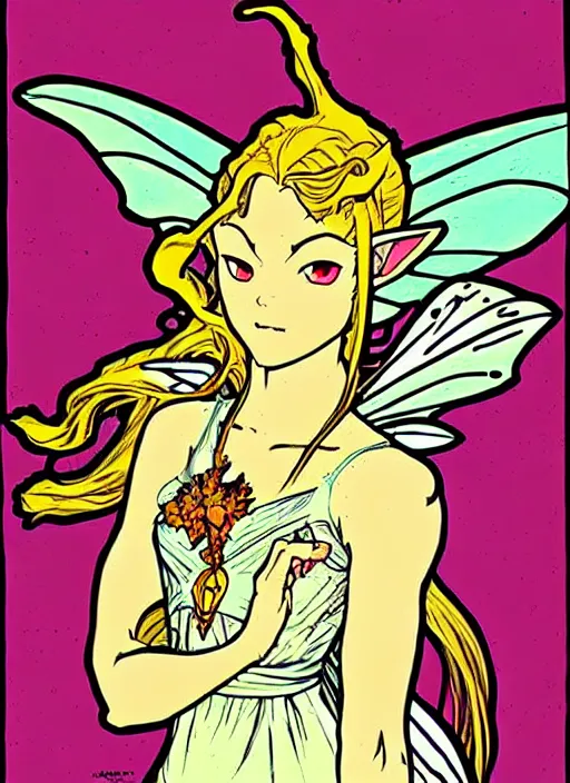 Prompt: great fairy of power, from the legend of zelda!! portrait illustration, pop art, splash painting, art by geof darrow, ashley wood, alphonse mucha, makoto shinkai