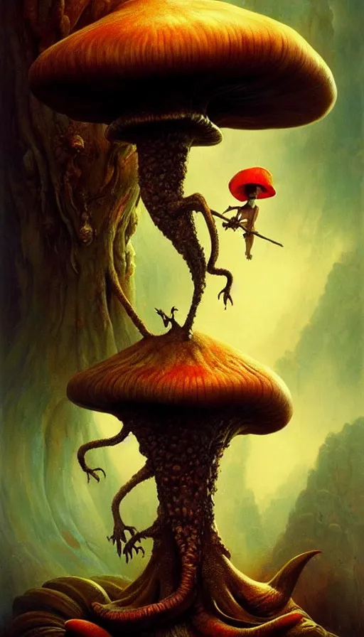 Image similar to exquisite imaginative imposing weird creature movie poster art humanoid hype realistic mushroom movie art by : : weta studio tom bagshaw james jean frank frazetta