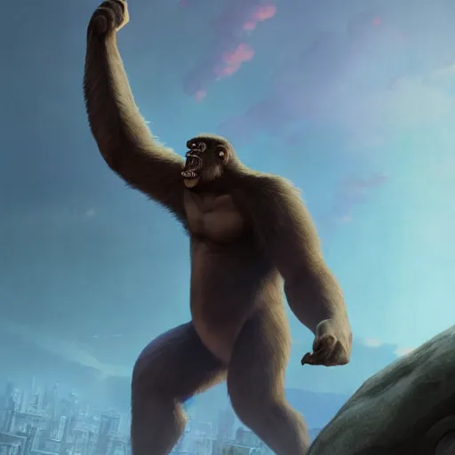 Image similar to king kong character design by disney, charlie bowater, ross tran, artgerm, and makoto shinkai, detailed, soft lighting, rendered in octane