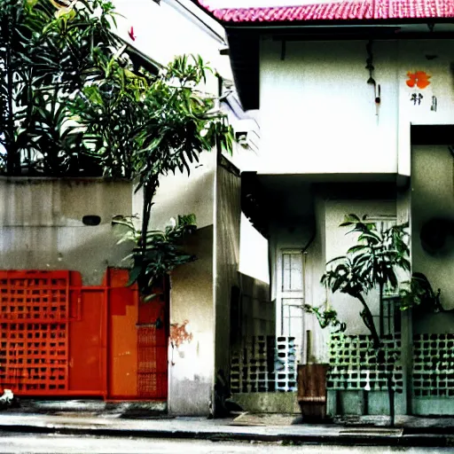 Image similar to a shophouse in a singaporean housing estate, by satoshi kon