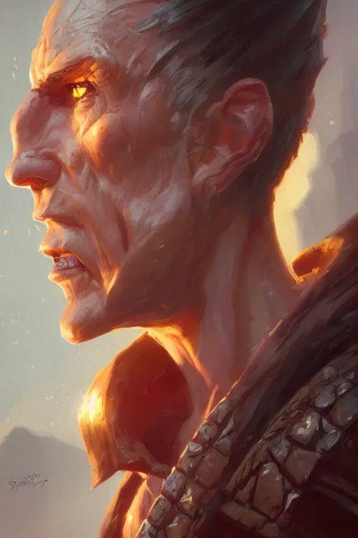 Image similar to dungeons and dragons character side profile portrait, dramatic light, dungeon background, 2 0 0 mm focal length, painted by stanley lau, painted by greg rutkowski, painted by stanley artgerm, digital art, trending on artstation