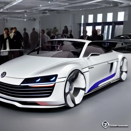 Image similar to a volkswagen r8 v10 concept car in a showroom :: Gran turismo 7 concept art