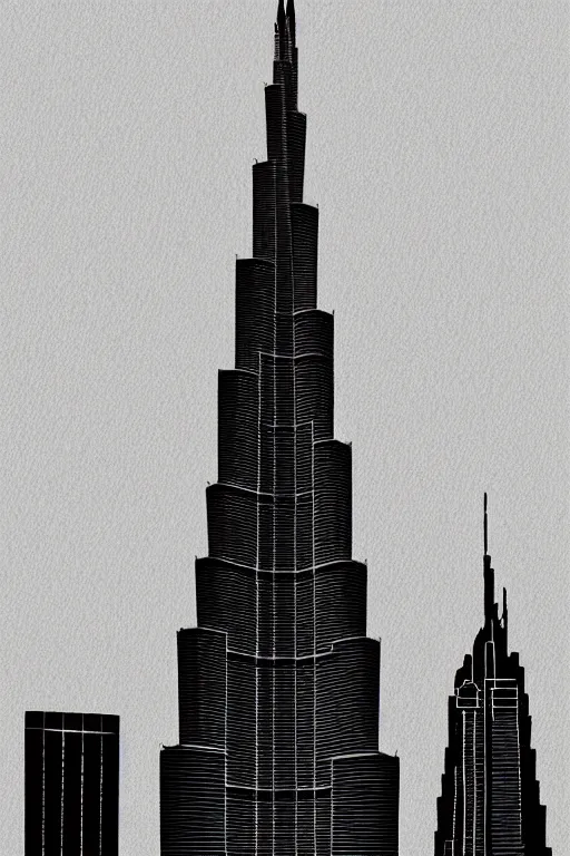 Image similar to minimalist watercolor art of burj khalifa, illustration, vector art