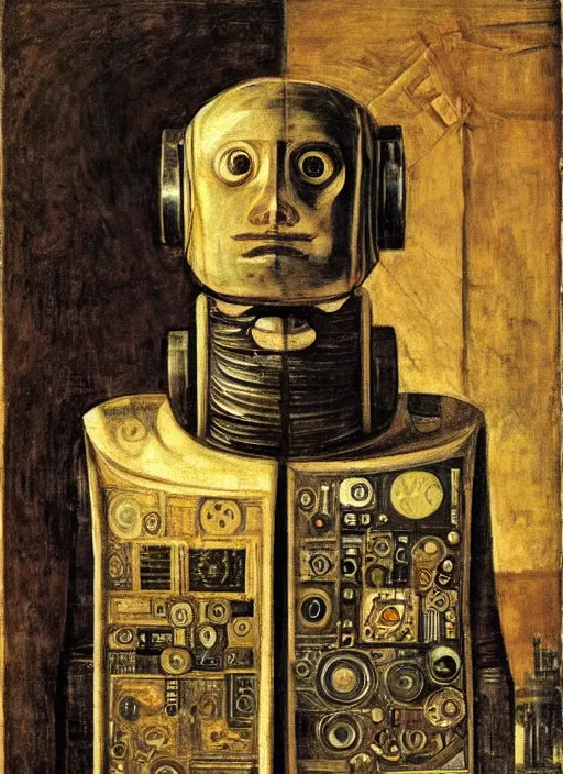 Image similar to a portrait of a robot by Tintoretto