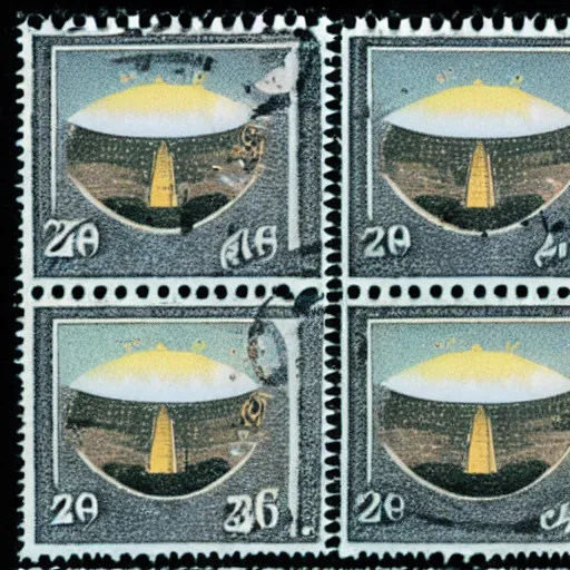 Prompt: stamps showing a ufo,