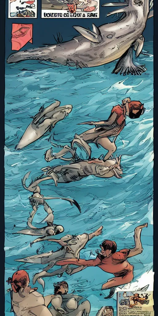 Image similar to comic book about a crew battling a sea creature