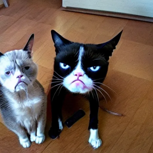 Image similar to grumpy cat versus Doge