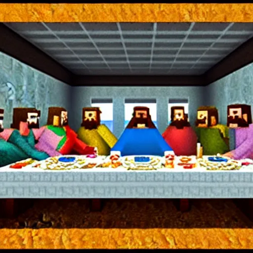 Image similar to the last supper, minecraft