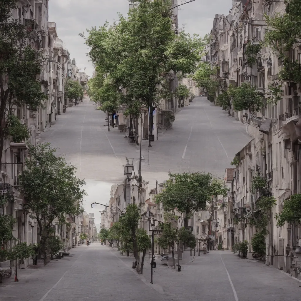 Image similar to a perfect street with no cars, houses designed by famous architect. bikes. cinematic, 8 k, inspirational.