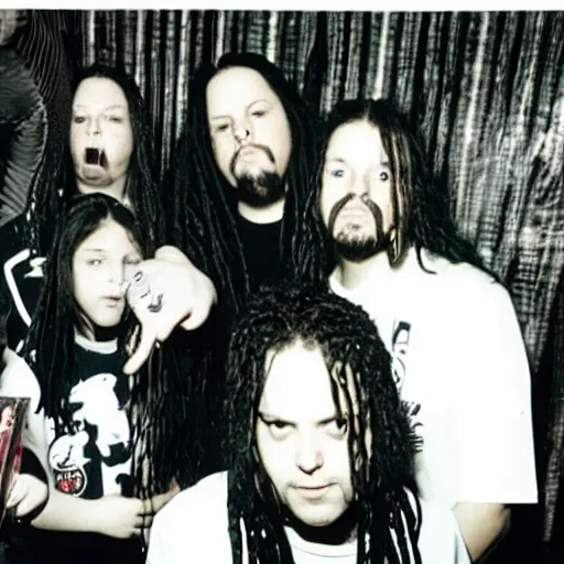 Image similar to Korn performing at Chuck E. Cheese circa 1998