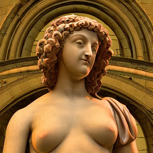 Image similar to a renaissance statue containing neon ring art, ray tracing, 3 d render, 8 k resolution, shar focus, hyper detailed, hyper realistic
