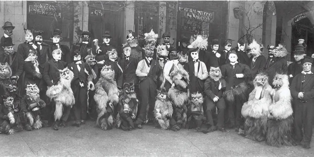 Image similar to a furry convention, 1 9 0 0 s photograph