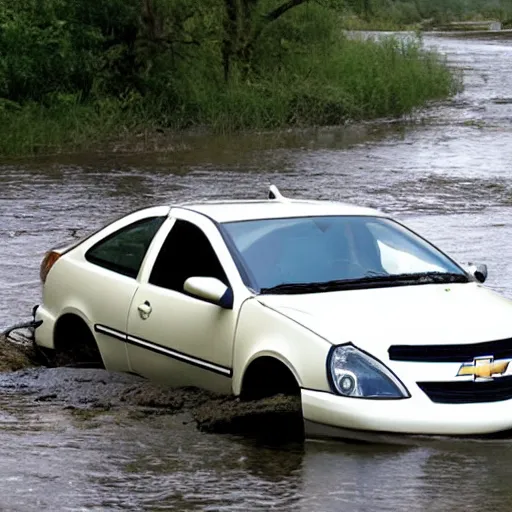 Image similar to a chevy cavalier, sinking in a river, photo