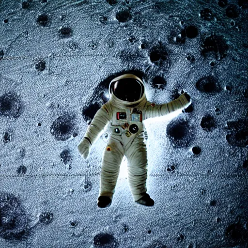 Image similar to Baby astronaut descending of a ship on The moon dramatic lighting stopmotion movie shoot