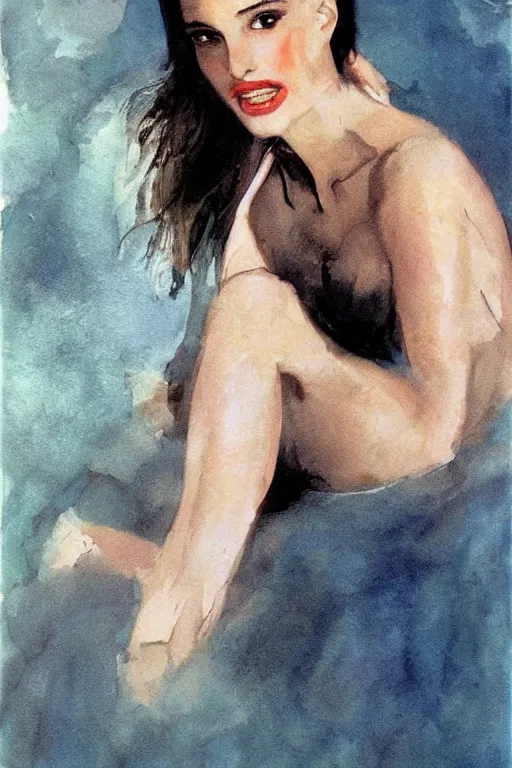 Image similar to elegant romantic portrait of natalie portman by jeffery catherine jones and frank frazetta