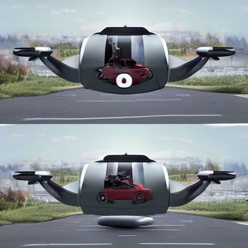 Image similar to personal flying car, suburbia, 2 1 0 0