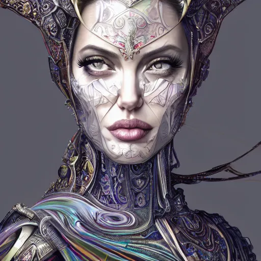Prompt: angelina jolie studio portrait of legitimate kind colorful female divine mech paladin transformers absurdly beautiful, elegant, young sexy elegant woman, super fine surreal detailed facial illustration by kim jung gi, iraq nadar, intricate lines, clear focus, vivid colors, matte, octopath voyager, final fantasy, unreal engine highly rendered, global illumination, radiant light, intricate environment