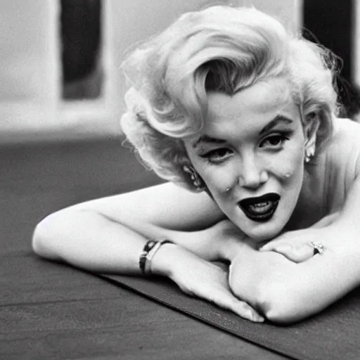 Prompt: Marilyn Monroe doing yoga, trending on instagram