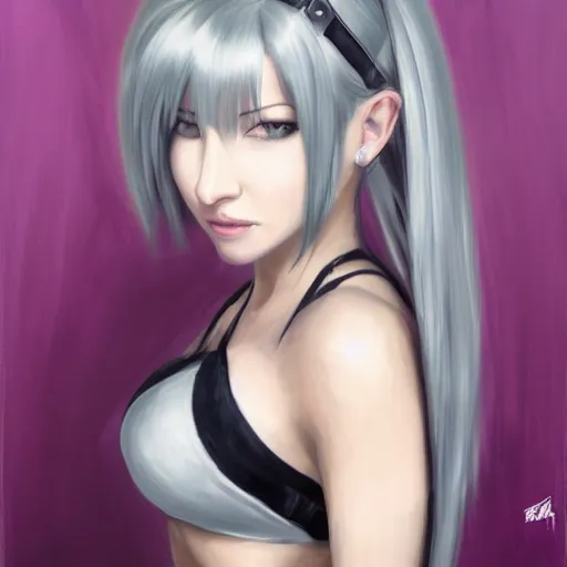 Prompt: portrait of tifa lockhart with silver hair, detailed background, trending on artstartion