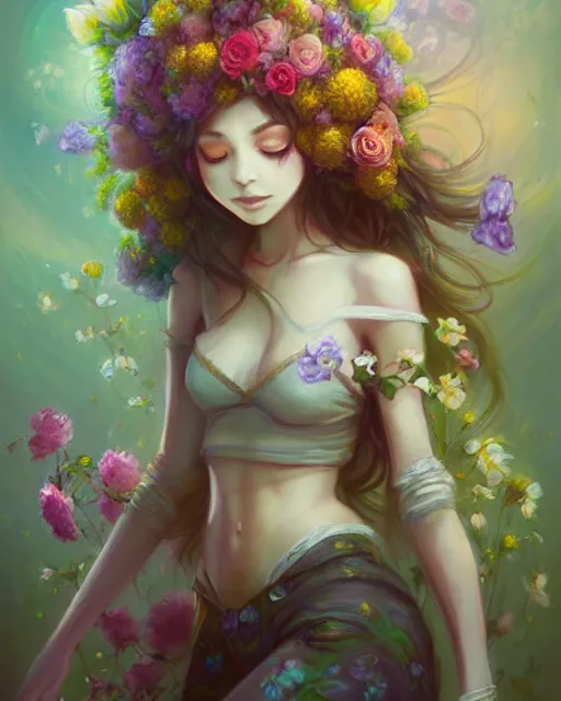 Image similar to a painting of a beautiful huggy wuggy surrounded by flowers, an ultrafine detailed painting by ross tran, centered full body, featured on deviantart, fantasy art, detailed painting, deviantart, anime