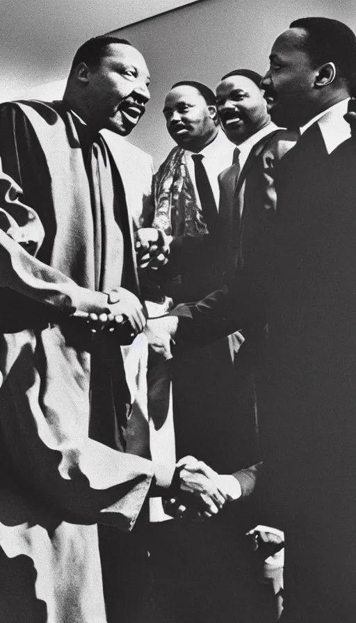 Prompt: black jesus shaking hands with martin luther king, photorealistic