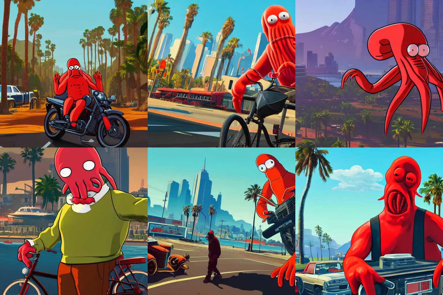 Prompt: Zoidberg in Grand Theft Auto 5 cover art, epic, 4k resolution, extremely detailed, very sharp, artstation, digital art, vibrant,