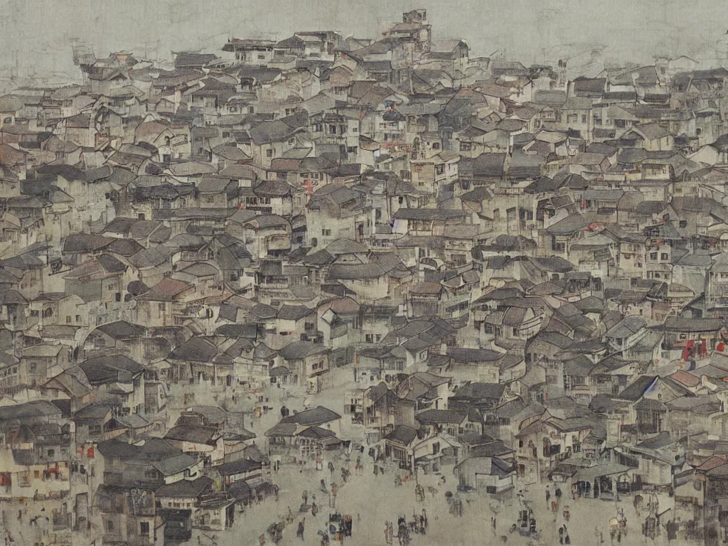 Image similar to painting of a town by huang gongwang