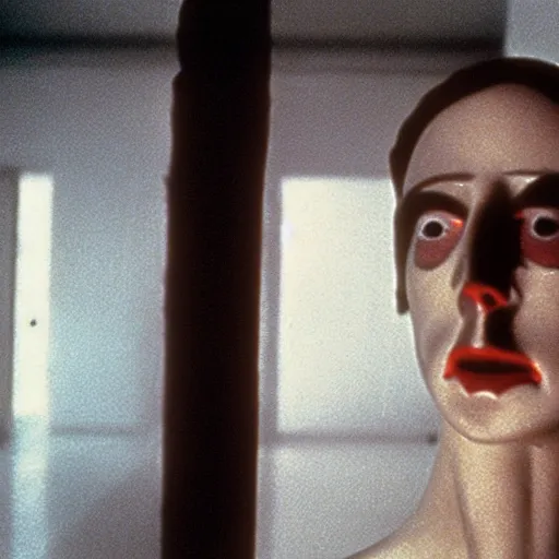 Image similar to Possession (1981) movie by Andrzej Żuławski, movie still, robot head and man head, dop