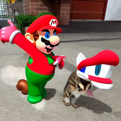 Prompt: Mario from Super Mario is a cat and is meowing