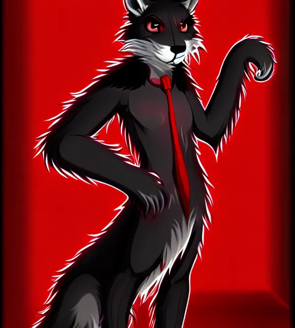 Image similar to furry - male - red - black - weasel - necromancer - fursona uhd ue 5 visual novel pc game expressions