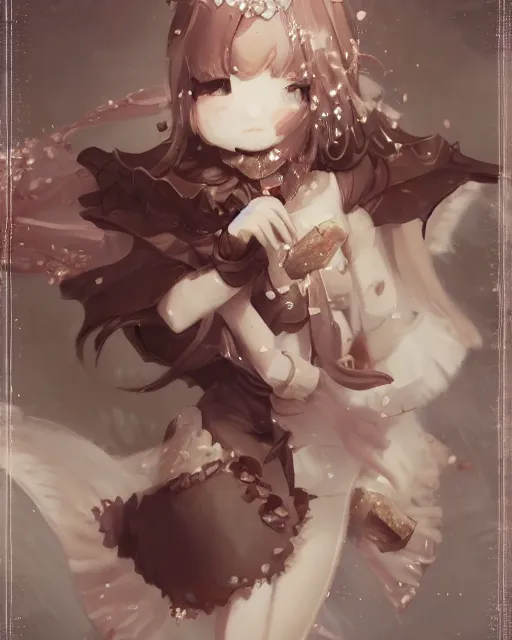 Image similar to a girl as personification of chocolate cupcake, fantasy bakery, digital art by krenz cushart, laurie greasly, intricate details, sharp focus, smooth, epic composition, joyful, unreal engine