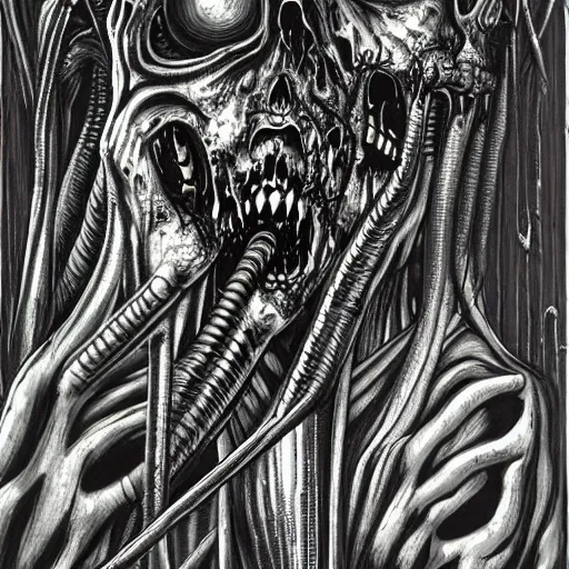 Prompt: zombie apocalypse by h. r. giger, detailed