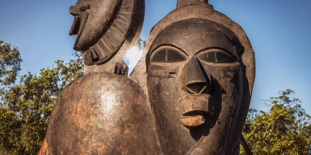 Prompt: A colonial monument with an African mask, 4k, DSLR camera photo,